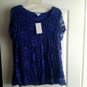 NWT Isaac Mizrahi blue lace top XXL